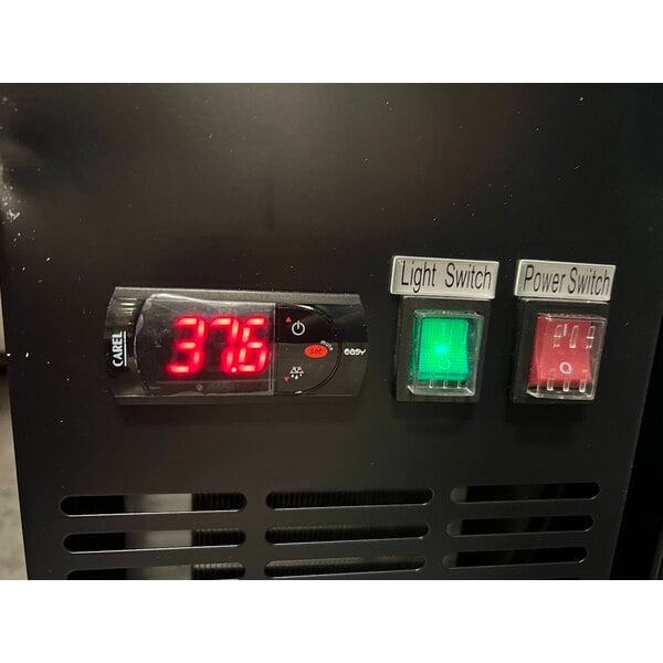 Scratch and Dent Avantco UBB-3G-HC 69" Black Counter Height Glass Door Back Bar Refrigerator with LED Lighting
