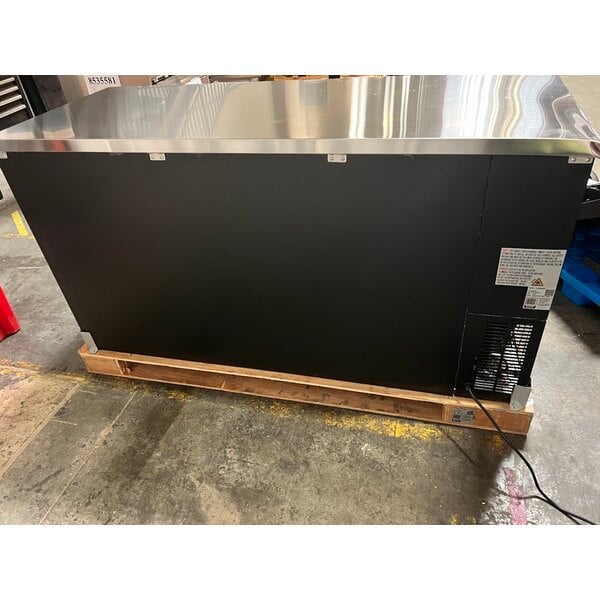 Scratch and Dent Avantco UBB-3G-HC 69" Black Counter Height Glass Door Back Bar Refrigerator with LED Lighting