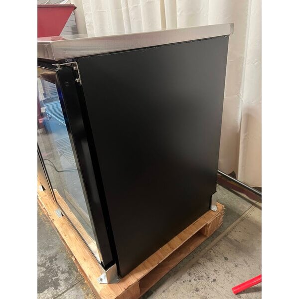 Scratch and Dent Avantco UBB-3G-HC 69" Black Counter Height Glass Door Back Bar Refrigerator with LED Lighting
