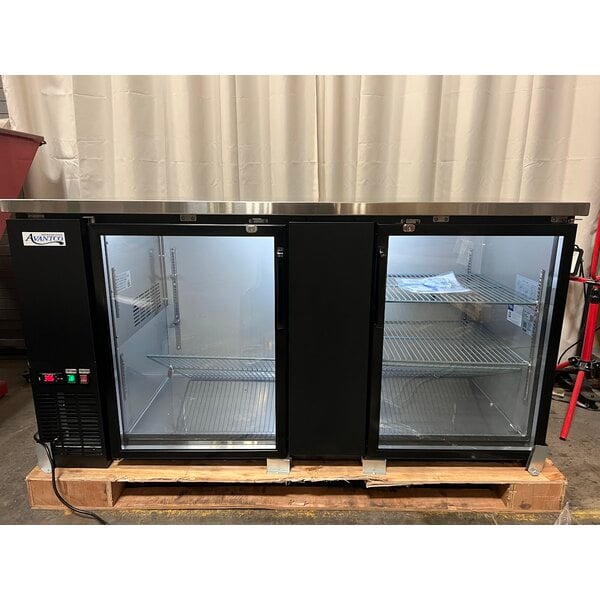 Scratch and Dent Avantco UBB-3G-HC 69" Black Counter Height Glass Door Back Bar Refrigerator with LED Lighting