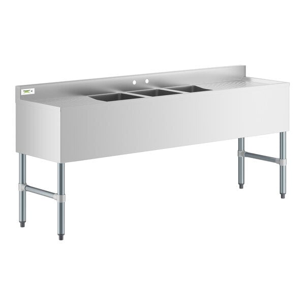 Scratch and Dent Regency 72" x 18 3/4" Three Bowl Underbar Sink with Two Large Drainboards