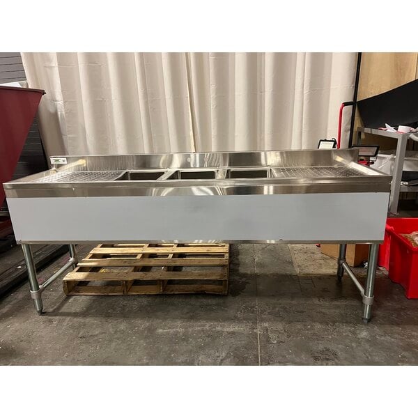 Scratch and Dent Regency 72" x 18 3/4" Three Bowl Underbar Sink with Two Large Drainboards