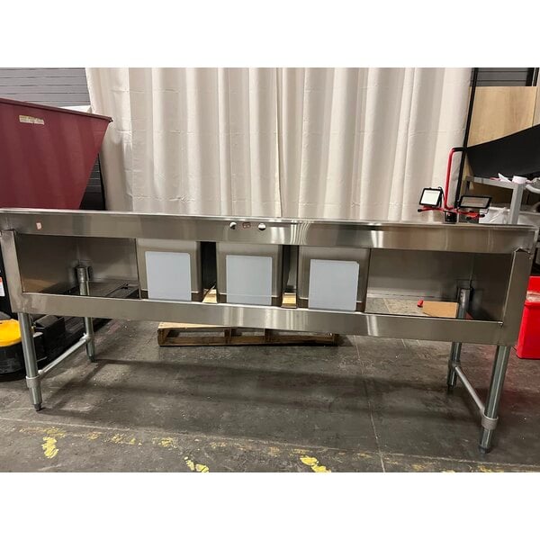Scratch and Dent Regency 72" x 18 3/4" Three Bowl Underbar Sink with Two Large Drainboards