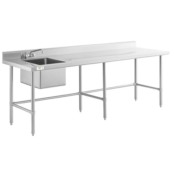 Scratch and Dent Regency 30" x 96" 16 Gauge Stainless Steel Work Table with Left Sink, Faucet, and Cross Bracing