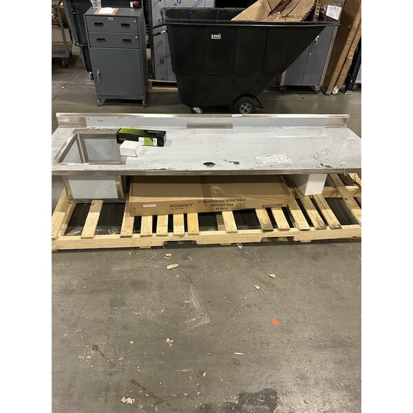 Scratch and Dent Regency 30" x 96" 16 Gauge Stainless Steel Work Table with Left Sink, Faucet, and Cross Bracing