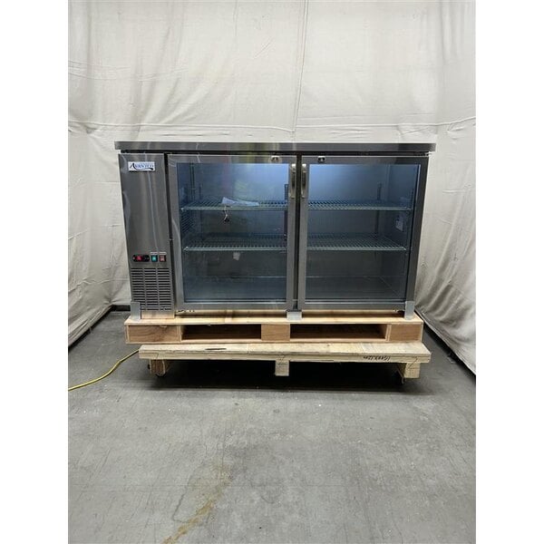 Scratch and Dent Avantco UBB-60G-HC-S 60" Stainless Steel Counter Height Narrow Glass Door Back Bar Refrigerator with LED Lighting