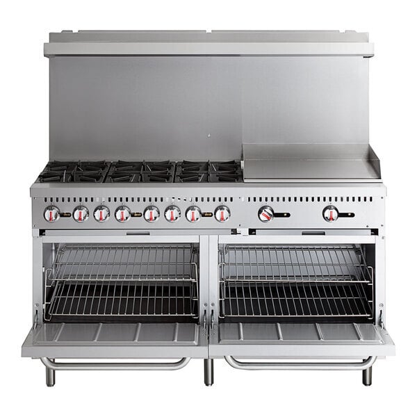 Scratch and Dent Cooking Performance Group S60-G24-L Liquid Propane 6 Burner 60" Range with 24" Griddle and 2 Standard Ovens - 280,000 BTU