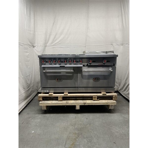 Scratch and Dent Cooking Performance Group S60-G24-L Liquid Propane 6 Burner 60" Range with 24" Griddle and 2 Standard Ovens - 280,000 BTU