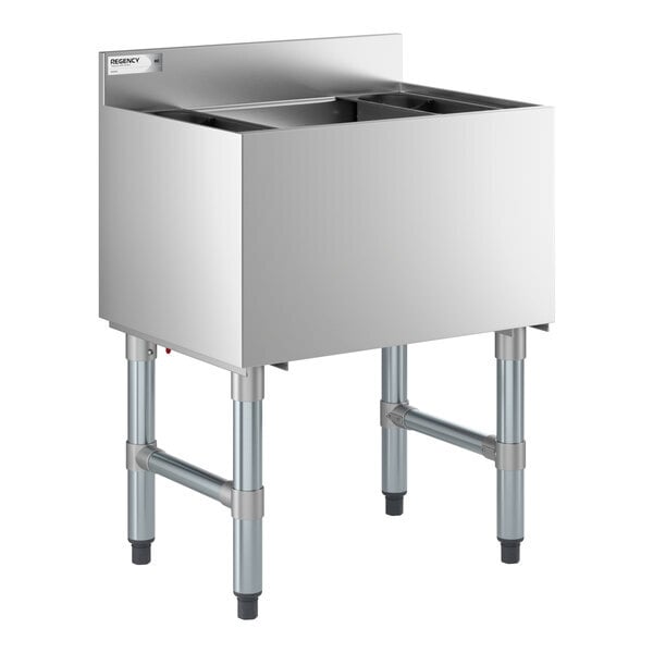 Scratch and Dent Regency 18" x 24" Underbar Ice Bin with 7 Circuit Post-Mix Cold Plate and Bottle Holders - 51 lb.
