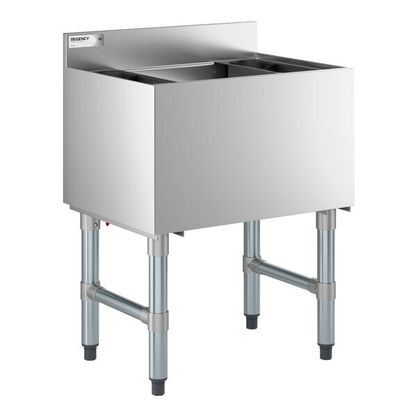 Scratch and Dent Regency 18" x 24" Underbar Ice Bin with 7 Circuit Post-Mix Cold Plate and Bottle Holders - 51 lb.