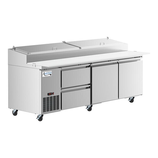 Scratch and Dent Avantco SSPPT-3I 94" 2 Door Refrigerated Pizza Prep Table with 2 Drawers