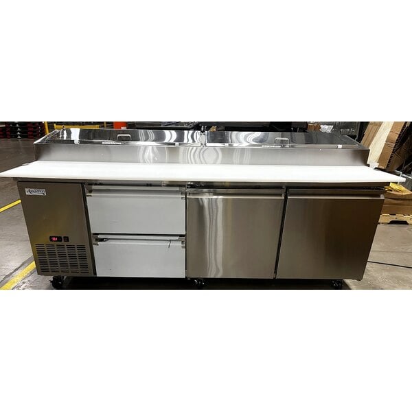 Scratch and Dent Avantco SSPPT-3I 94" 2 Door Refrigerated Pizza Prep Table with 2 Drawers