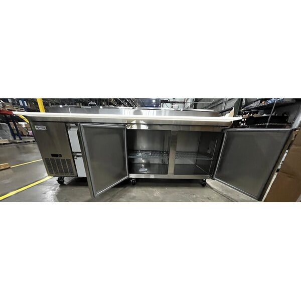 Scratch and Dent Avantco SSPPT-3I 94" 2 Door Refrigerated Pizza Prep Table with 2 Drawers