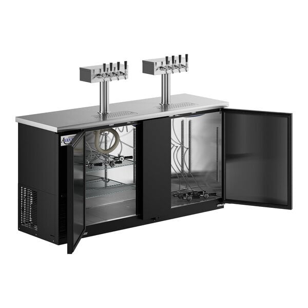 Scratch and Dent Avantco UDD-3-HC (2) Four Tap Kegerator Beer Dispenser - Black, (3) 1/2 Keg Capacity