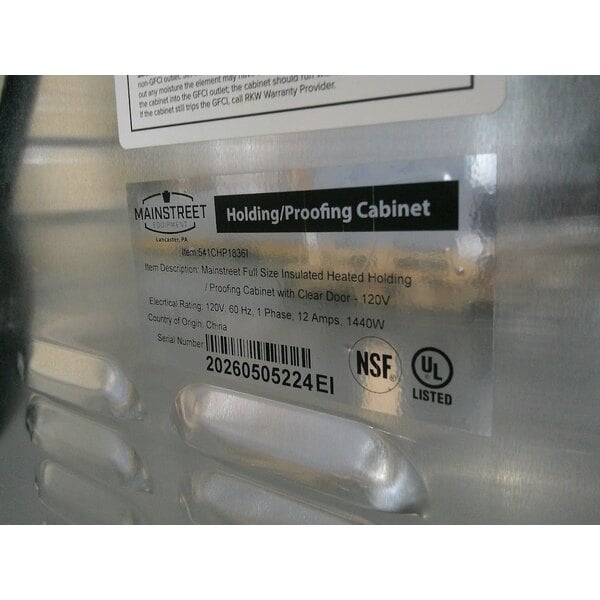Scratch and Dent MainStreet Equipment CHP-1836I Full Size Insulated Heated Holding / Proofing Cabinet with Clear Door - 120V