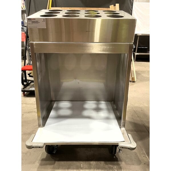 Scratch and Dent ServIt 24" Stainless Steel Flatware / Tray Cart with 12 Flatware Cylinder Capacity TSC-24