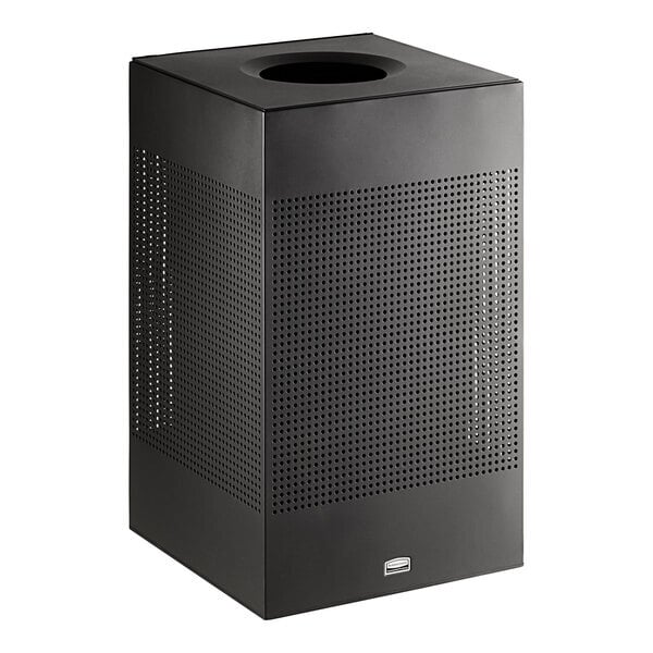 Scratch and Dent Rubbermaid® FGSC18EPLTBK Silhouettes Black Steel Designer Square Trash Can - 20 Gallon
