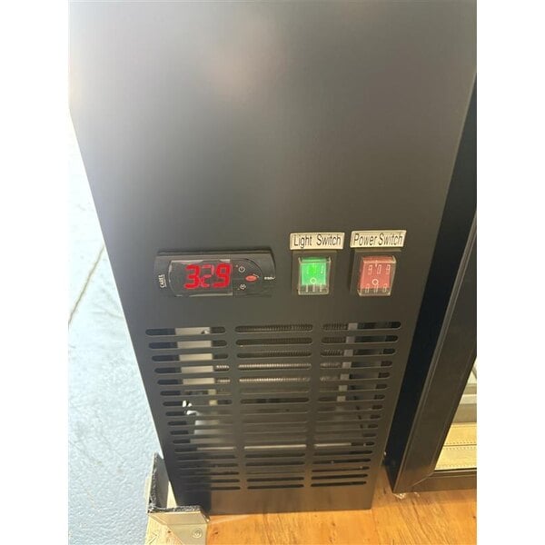 Scratch and Dent Avantco UBB-4G-HC 90" Black Counter Height Glass Door Back Bar Refrigerator with LED Lighting