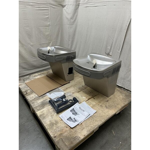 Scratch and Dent Zurn Elkay EZSTL8LC Light Gray Granite 8 GPH Bi-Level Wall Mount Non-Filtered Drinking Fountain with Extra Deep Basin and Vinyl Finish - 115V - Chilled