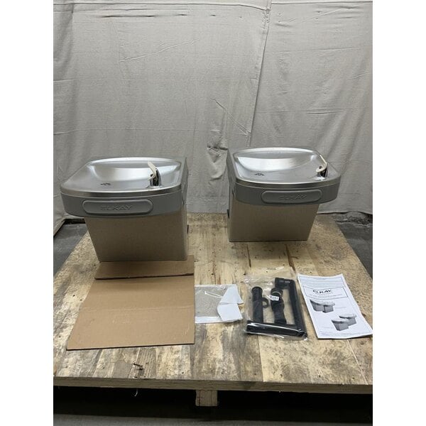 Scratch and Dent Zurn Elkay EZSTL8LC Light Gray Granite 8 GPH Bi-Level Wall Mount Non-Filtered Drinking Fountain with Extra Deep Basin and Vinyl Finish - 115V - Chilled