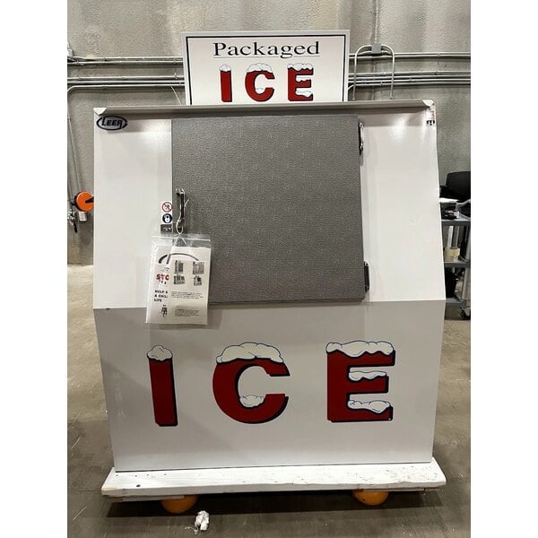 Scratch and Dent Leer 40ASL-R290 51" Outdoor Auto Defrost Ice Merchandiser with Slanted Front and Galvanized Steel Door