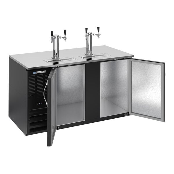 Scratch and Dent Beverage-Air DD58HC-B-016 2 Double Tap Kegerator Beer Dispenser - Black, (2) 1/2 Keg Capacity