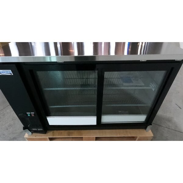 Scratch and Dent Avantco UBB-60S-HC 60" Black Counter Height Narrow Sliding Glass Door Back Bar Refrigerator with LED Lighting