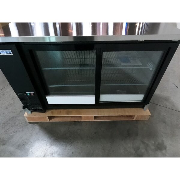 Scratch and Dent Avantco UBB-60S-HC 60" Black Counter Height Narrow Sliding Glass Door Back Bar Refrigerator with LED Lighting