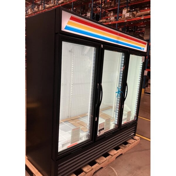 Scratch and Dent True GDM-72F-HC~TSL01 78 1/8" Black Glass Door Merchandiser Freezer with LED Lighting