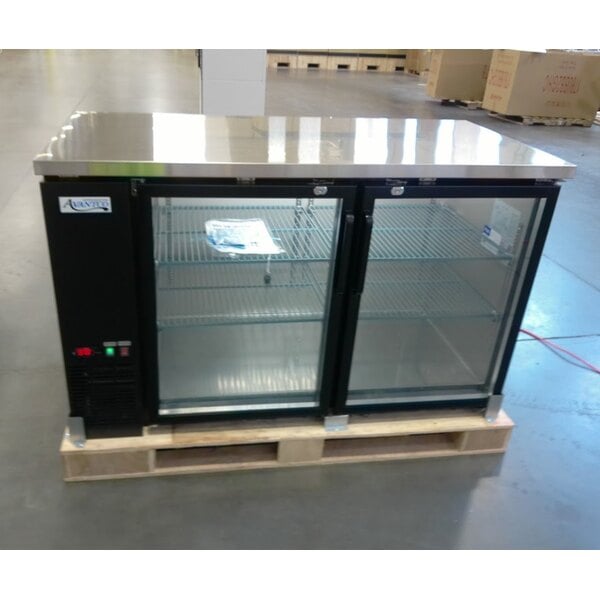 Scratch and Dent Avantco UBB-2G-HC 59" Black Counter Height Glass Door Back Bar Refrigerator with LED Lighting
