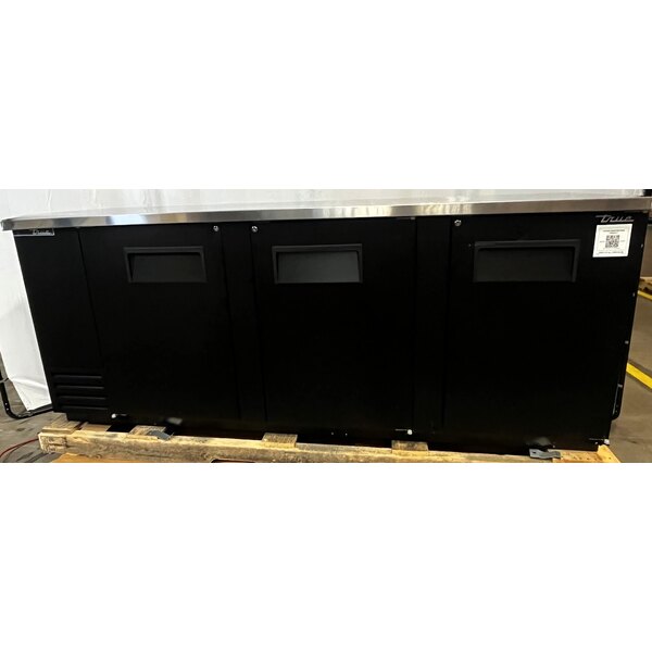 Scratch and Dent True TBB-4-HC 90 3/8" Black Counter Height Solid Door Back Bar Refrigerator with LED Lighting