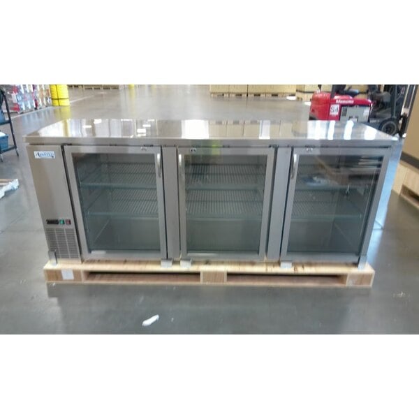 Scratch and Dent Avantco UBB-4G-HC 90" Stainless Steel Counter Height Glass Door Back Bar Refrigerator with LED Lighting