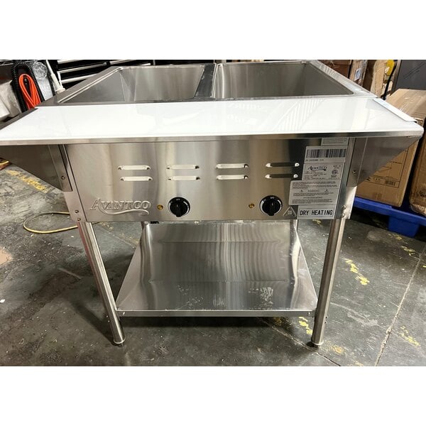 Scratch and Dent Avantco STE-2S Two Pan Open Well Electric Steam Table with Undershelf - 120V, 1000W