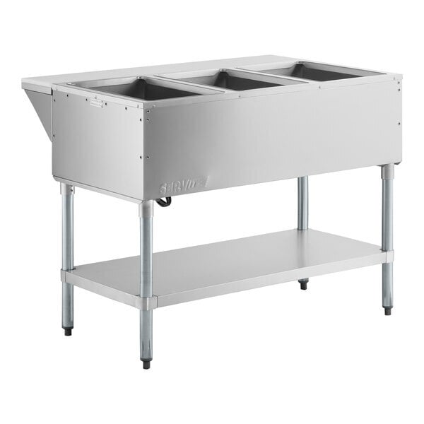Scratch and Dent ServIt Three Pan Open Well Electric Steam Table with Adjustable Undershelf - 120V, 1500W