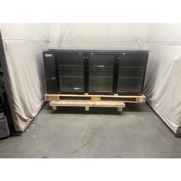 Scratch and Dent Avantco UBB-378-G-HC 78" Black Counter Height Glass Door Back Bar Refrigerator with LED Lighting