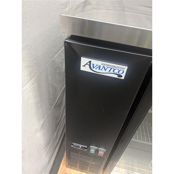 Scratch and Dent Avantco UBB-378-G-HC 78" Black Counter Height Glass Door Back Bar Refrigerator with LED Lighting