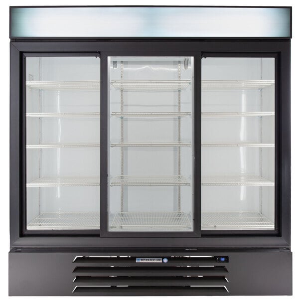 Scratch and Dent Beverage-Air MMR66HC-1-B MarketMax 75" Black Refrigerated Sliding Glass Door Merchandiser with LED Lighting