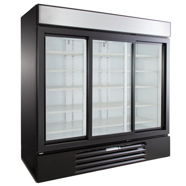 Scratch and Dent Beverage-Air MMR66HC-1-B MarketMax 75" Black Refrigerated Sliding Glass Door Merchandiser with LED Lighting