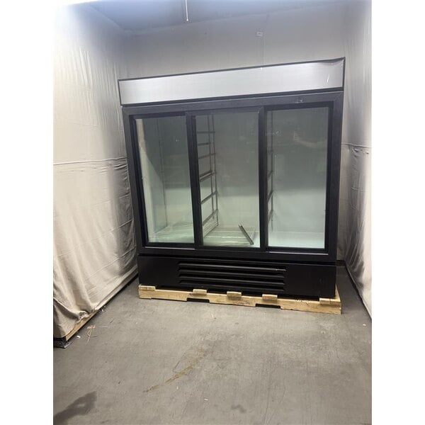 Scratch and Dent Beverage-Air MMR66HC-1-B MarketMax 75" Black Refrigerated Sliding Glass Door Merchandiser with LED Lighting