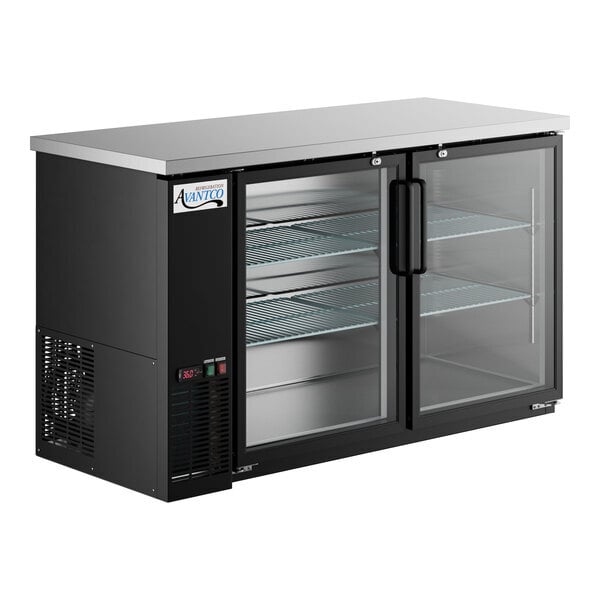 Scratch and Dent Avantco UBB-60G-HC 60" Black Counter Height Narrow Glass Door Back Bar Refrigerator with LED Lighting
