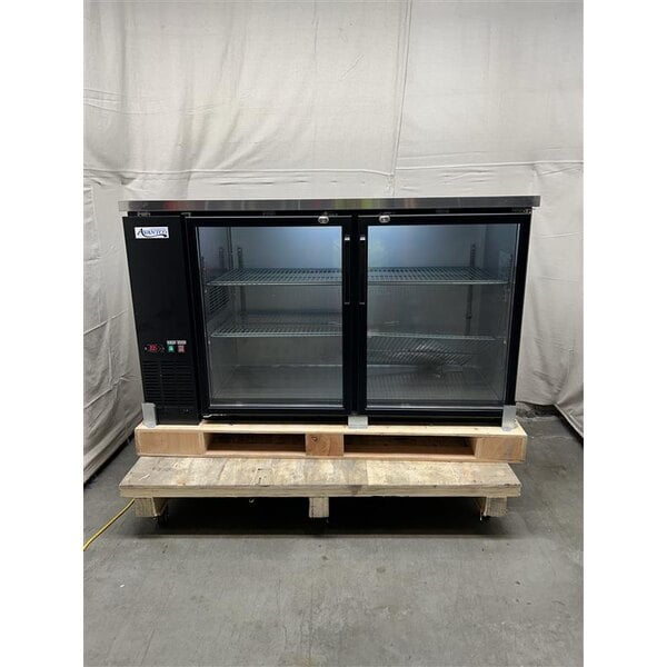 Scratch and Dent Avantco UBB-60G-HC 60" Black Counter Height Narrow Glass Door Back Bar Refrigerator with LED Lighting
