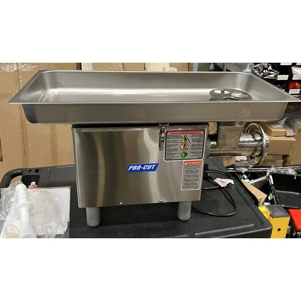 Scratch and Dent ProCut KG-22-W-SS #22 Stainless Steel Electric Meat Grinder with Safe Guard - 110V, 1 hp