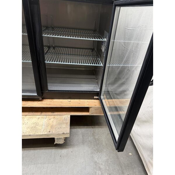 Scratch and Dent Avantco UBB-378-G-HC 78" Black Counter Height Glass Door Back Bar Refrigerator with LED Lighting