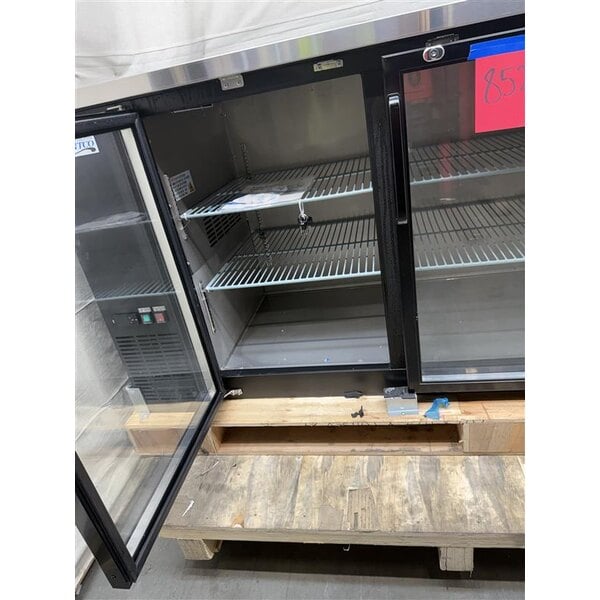 Scratch and Dent Avantco UBB-378-G-HC 78" Black Counter Height Glass Door Back Bar Refrigerator with LED Lighting