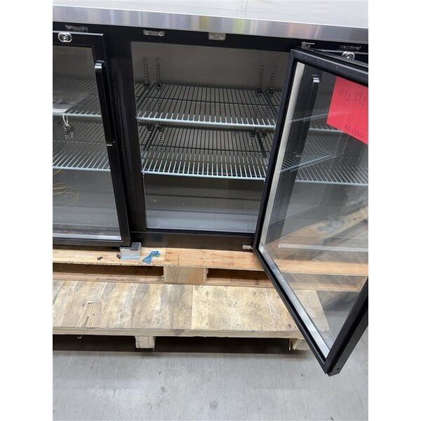 Scratch and Dent Avantco UBB-378-G-HC 78" Black Counter Height Glass Door Back Bar Refrigerator with LED Lighting
