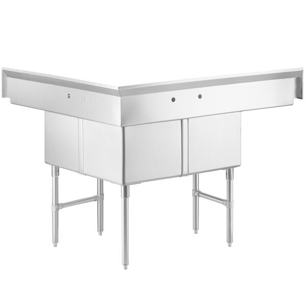 Scratch and Dent Regency 57" Three Compartment Commercial Corner Sink with Two 18" Drainboards