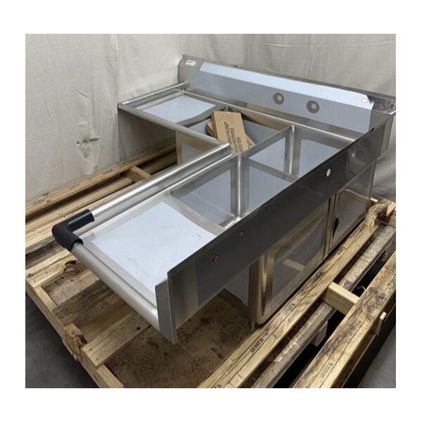 Scratch and Dent Regency 57" Three Compartment Commercial Corner Sink with Two 18" Drainboards