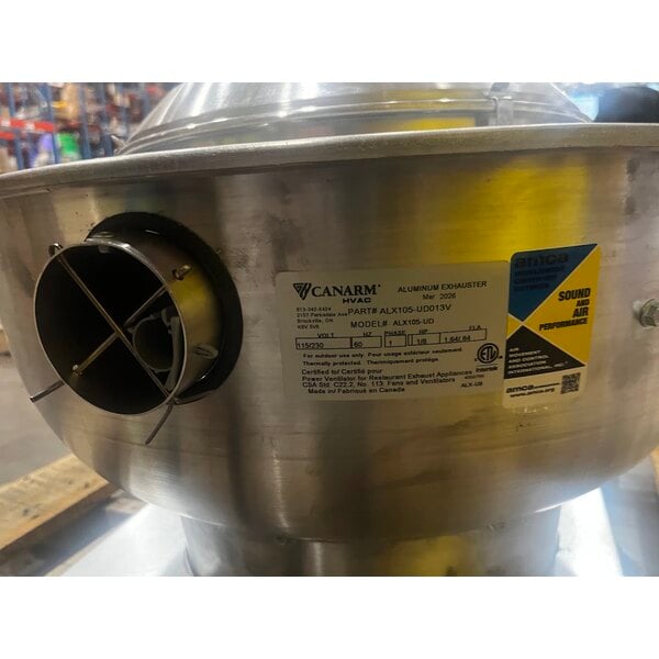 Scratch and Dent Canarm 10 1/2" Variable Speed Capable Upblast Direct Drive Aluminum Exhaust Fan ALX105-UD013V - 950 CFM, 1,650 RPM, 120/240V, 1 Phase