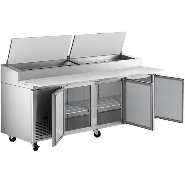 Scratch and Dent Avantco APPT-91-HC 92" 3 Door Refrigerated Pizza Prep Table