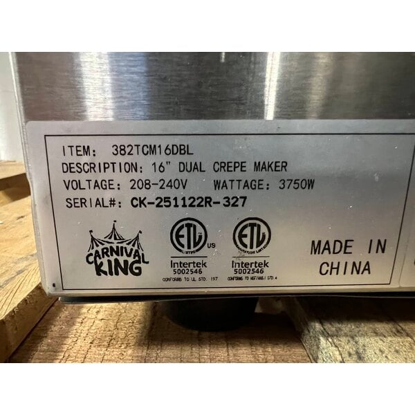 Scratch and Dent Carnival King TCM16DBL 16" Dual Non-Stick Crepe Maker - 208/240V